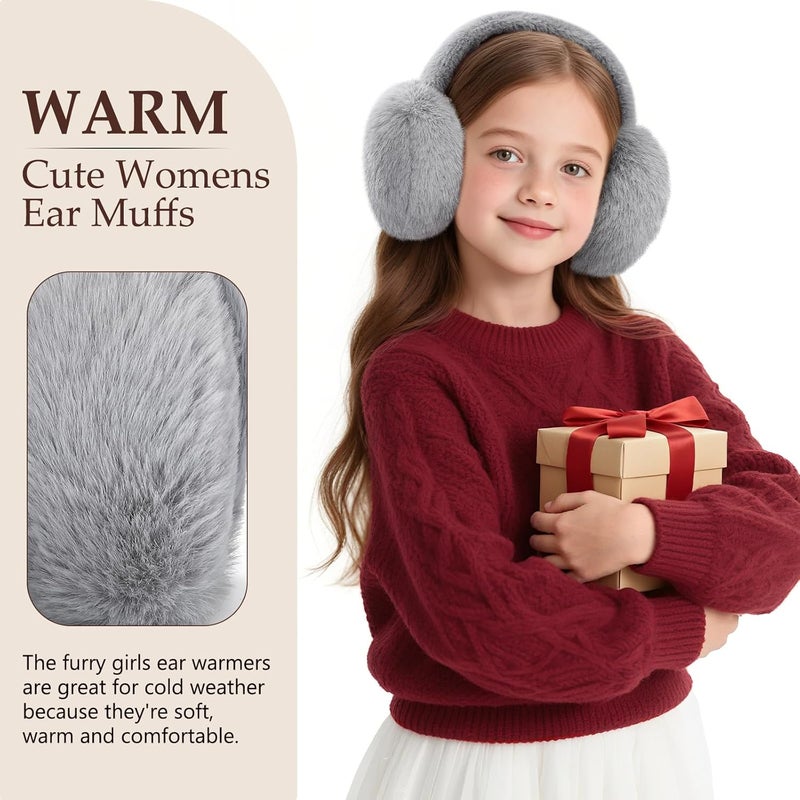 Clothclose Ear Muffs for Kids - Furry Ear Muffs for Winter Women Girls Boys, Foldable Cozy Winter Earmuffs Warmers - Image 4